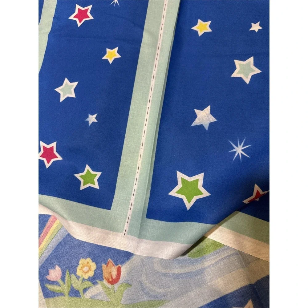 Vintage Style 2 Animal Rainbow Celestial Cotton‎ Quilt Panel Blue 35x44 Nursery
